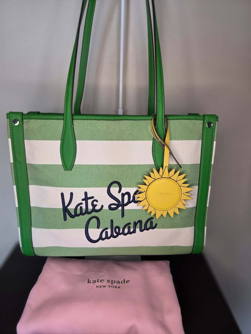 Kate Spade Market Cabana Canvas Medium Tote Green Multi Stripe Bag